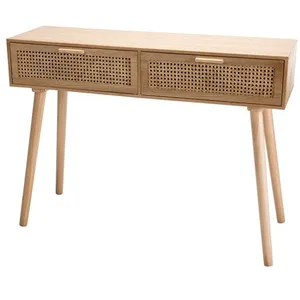 Console couleur naturelle 2 tiroirs bois pin cannage - MACABANE - ROME... pas cher