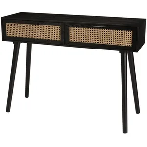 Console noire bois 2 tiroirs cannage - MACABANE - EMILIO - Style Scand...Vendu parcdiscount