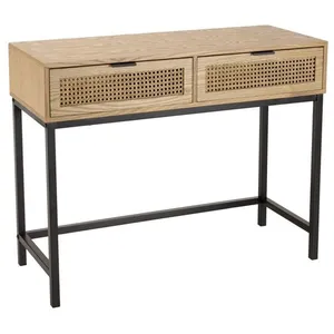 MACABANE MARCEAU - Console 2 tiroirs cannage naturel pieds métal noirVendu parcdiscount