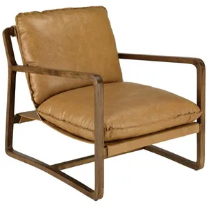 MACABANE GASTON - Fauteuil incliné vintage structure bois cuir marronVendu parcdiscount