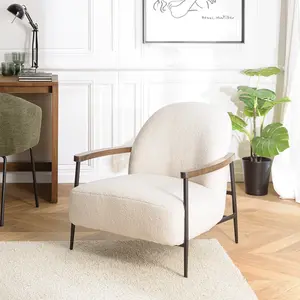 MACABANE GASTON - Fauteuil tissu bouclette écru structure métalliqueVendu parcdiscount
