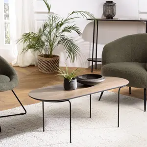 MACABANE JULIA - Table basse rect. angles arrondis 100x40cm mocha pieds métal pas cher