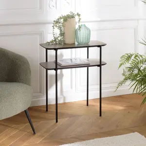 MACABANE JULIA - Table dappoint double plateau bois marron pieds métal... pas cher