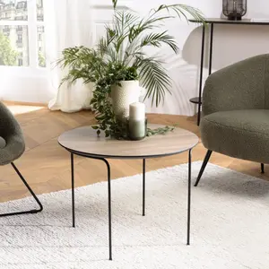 MACABANE JULIA - Table basse ronde 60x60cm couleur mocha pieds métal noir pas cher