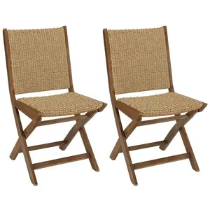 MACABANE VICK - Lot de 2 chaises pliantes acacia huilé et rotin synthétique pas cher