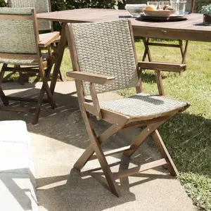 Lot de 2 fauteuils pliants - Acacia et rotin synthétique - Meuble de jardin - Naturel - Pliant pas cher