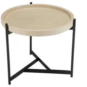 Table d'appoint - MACABANE - 52x50cm - Béton beige - Pieds métal noir - Style contemporain pas cher