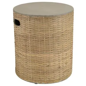 MACABANE HECTOR - Table dappoint ronde plat. en béton socle en bambou pas cher