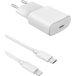 Chargeur secteur ESSENTIELB 20W + cable USB C Lightning 1M Blanc pas cher