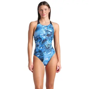 Arena Maillot De Bain Blue Flowers V Back pas cher