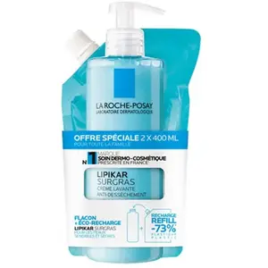 La Roche Posay Lipikar Surgras Crème lavante anti-dessèchement Lot éco-recharge + flacon 400ml pas cher