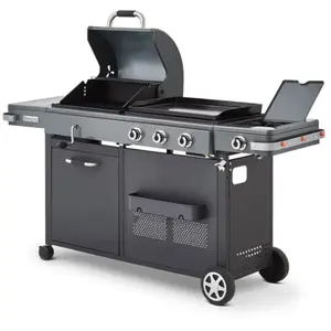 Barbecue à charbon + Plancha à gaz Bi Energy Gun Metal Brasero Favex 110 cm Noir pas cher