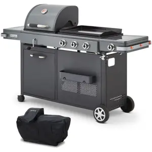 Barbecue Plancha Bi-Energy XL Gaz & Charbon   BRASERO BY FAVEX - 14 convives   3 brûleurs 108 kW   Plancha fonte 60 x 42 cm   Houss pas cher