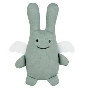 Trousselier Peluche en coton bio ange lapin vert d'eau + pochette en coton (20 cm) pas cher