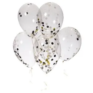 Ballon de baudruche - Non spécifié - 30 cm - Lot de 6 - Confettis blancs noirs or - Gonflable à lhélium pas cher