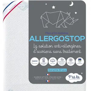 P'TIT LIT Matelas Bébé Allergostop-60x120 cm-Naturellement Acarien-san...