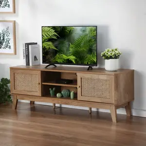 CALICOSY Meuble TV 2 Portes et Cannage Rotin - L140 cm - 140 cm X 39 cm X 49 cm - PALMO pas cher