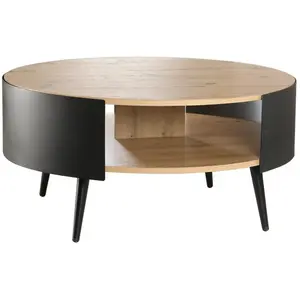 CALICOSY Table basse ronde 2 niveaux flancs métal noir - 80 cm X 80 cm X 39 cm ... pas cher