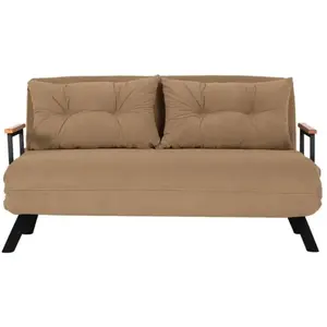CALICOSY - Canapé lit 2 places convertible en tissu avec pieds en métal L133 cm - SANDO - Taupe-Taupe pas cher