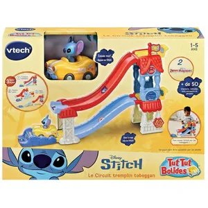 VTECH - TUT TUT BOLIDES STITCH - CIRCUIT TREMPLIN TOBOGGAN - Multicolo... pas cher