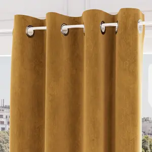 Soleil d'ocre, Velvet Rideau à oeillets velours, Jaune, 140x250 cm pas cher