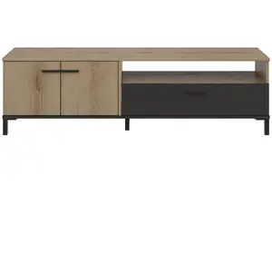GAMI Banc Tv Effet Bois Chêne 2 Portes 1 Tiroir Long 160cm Poignées Noires pas cher