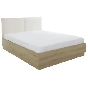 GAMI Lit coffre effet bois avec tête de lit en tissu 140 x 190 cm pas cher