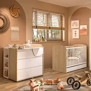Galipette Duo Lit 60x120 cm et Commode 3 tiroirs Châtaignier naturel Basile pas cher