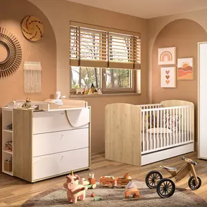 Galipette Duo Lit 70x140 et Commode 3 tiroirs Châtaignier naturel Basile pas cher