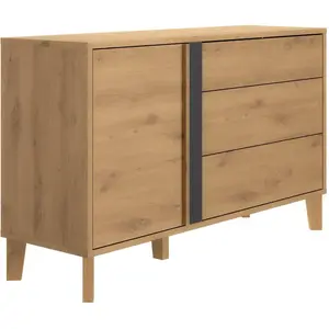Commode rivoli 3 tiroirs 1 porte effet bois chêne  beigeVendu parcdiscount