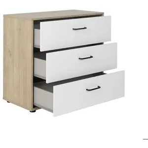 DIAGONE Commode 3 tiroirs effet bois mat blanc/châtaignier pas cher