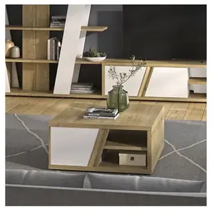 GAMI Table basse carrée effet bois chêne 1 tiroir mat blanc pas cher