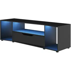 DIAGONE Maisonetstyles Meuble Tv Gamer 163x45x48 Cm Décor Noir Avec Led Bleue pas cher
