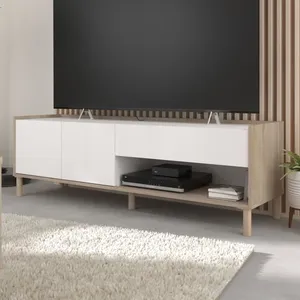 Meuble TV MORPHOS L 150 x P 40 x H 47,3 cm - Décor blanc / Chêne - PARISOT pas cher