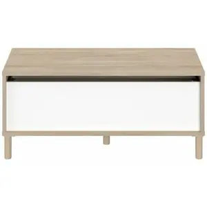 Table basse relevable MORPHOS - L 100 x P 50  x  H 43,6 cm - Rectangulaire - Décor blanc / Chêne - PARISOT pas cher