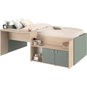Parisot Lit combiné enfant 90x190/200 cm JADE - Chêne / Vert céladon - Bureau ... pas cher