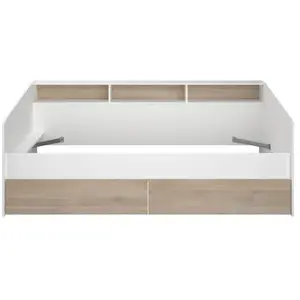 Parisot Lit banquette 2 tiroirs 90 x 200/190 cm - MDF - Mat décor chêne et blanc - JOY - 2339ENSE pas cher