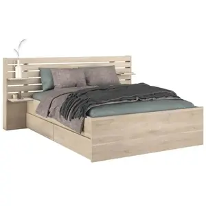 Parisot Lit adulte ESCALE 160x200 cm - Décor chêne du Japon - 2 tiroirs + Tête de lit - L222,8 x H98,2 x P216,8 cm - Fabriqué en France pas cher