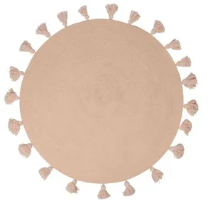 Tapis - OSTARIA - D90 - Coton - Rose - Rond - Pompons pas cher