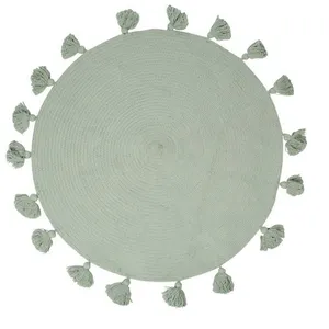 Tapis - OSTARIA - D90 - Coton - Vert - Rond - Pompons pas cher