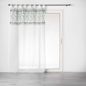 Voilage à oeillets 140x280 sable top imprimé pompon Milagreen blanc pas cher