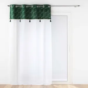 Voilage à oeillets 140x240 sable top velours pompon Palmina vert pas cher