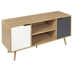 Meuble TV - Sven - Modèle Sven - Bois naturel - Blanc - Gris pas cher
