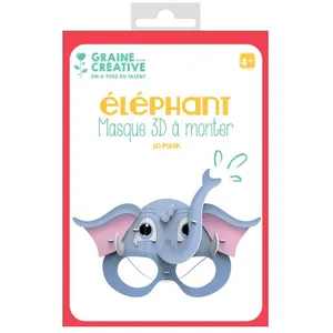Masque 3D en carton à monter Elephant - Gris - 16 x 23 cm pas cher