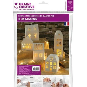 Graine Créative - Kit - Kartonnen huisjes - Wit - 5 stuks