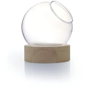 Vase Globe + Socle Bois Ø10 Cm X H11 Cm - {couleur} pas cher