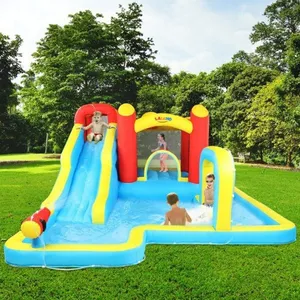 PISCINE GONFLABLE- ALIGHTUP- Château Gonflable pour Enfant avec Gonfleur 450W, Toboggan, Zone de Saut, Mur d'EscaladeVendu parcdiscount