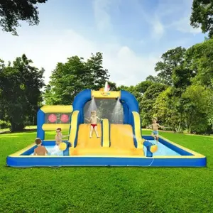 PISCINE GONFLABLE- ALIGHTUP- Château Gonflable pour Enfant avec Gonfleur 450W, Toboggan, Zone de Saut, Mur d'Escalade pas cher