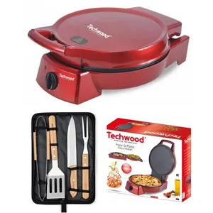 Techwood Four à Pizza tartes Rouge Grill Plancha Revêtement Pierre antiadhésif 1800 W pancakes omelettes, quiches et flammekuech + Set de 4 pas cher