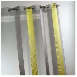 Voilage bicolore à rayures verticales Bambou 140 x 260 cm - HOME MAISON - Organza - Argenté - Gris - Synthétique pas cher